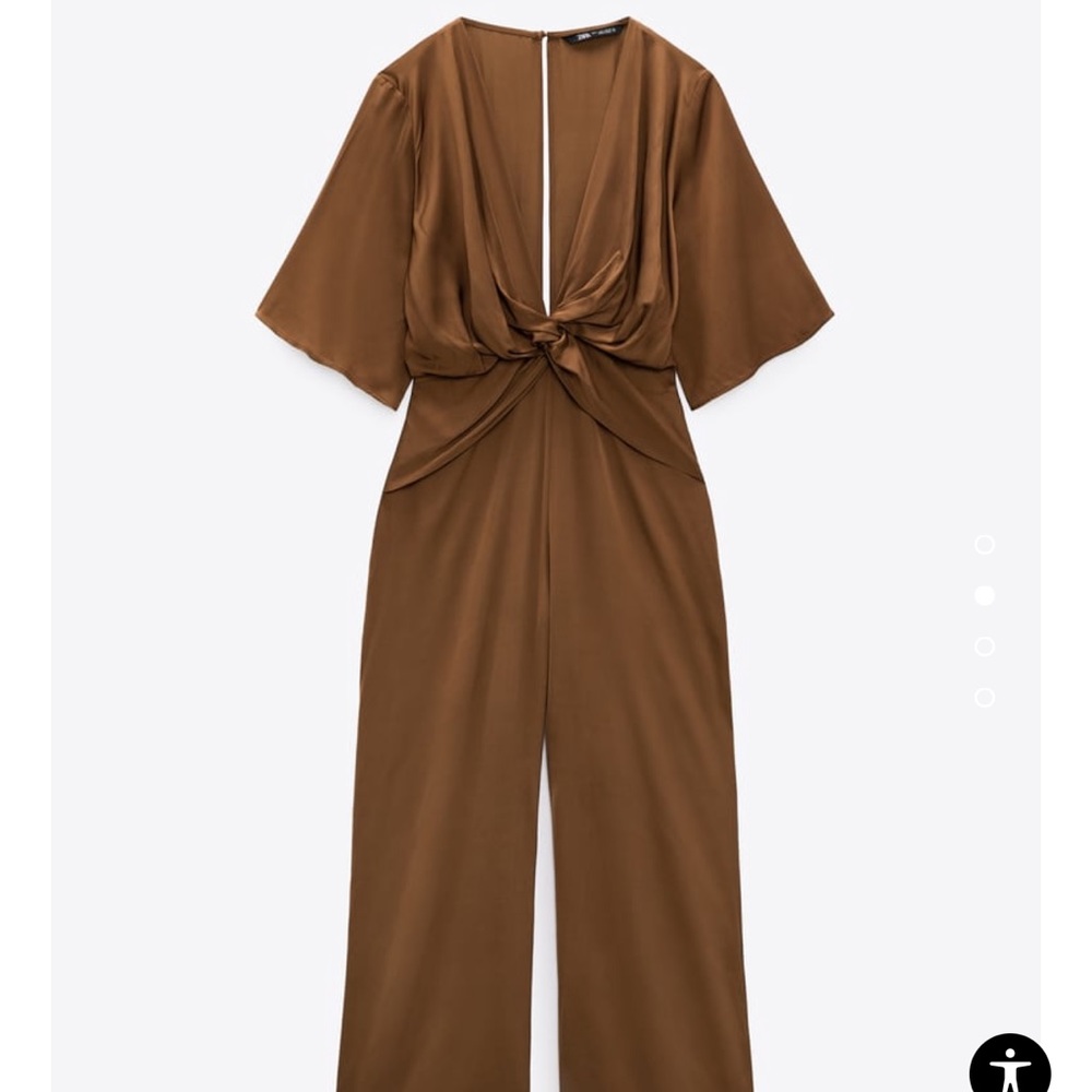 Zara Chocolate Silk Jumpsuit with Deep V neckline - size M